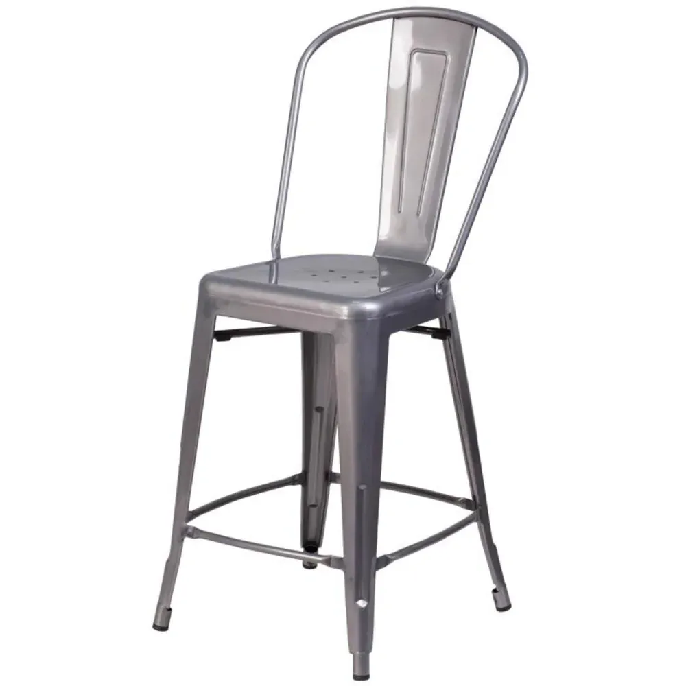 Set of 4 Clear Coat Steel Bar Stools - Grey
