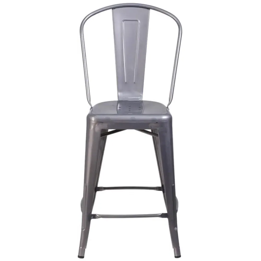Set of 4 Clear Coat Steel Bar Stools - Grey