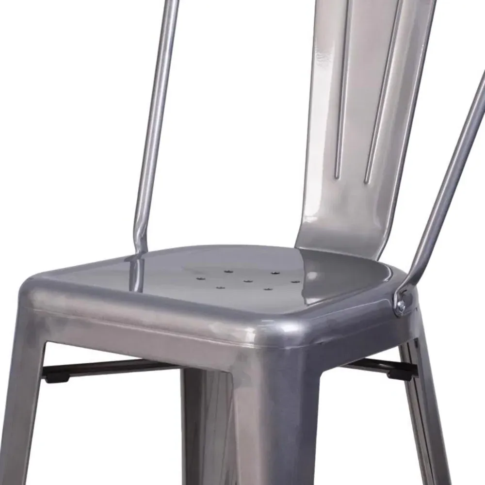 Set of 4 Clear Coat Steel Bar Stools - Grey