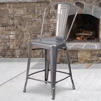 Set of 4 Clear Coat Steel Bar Stools - Grey