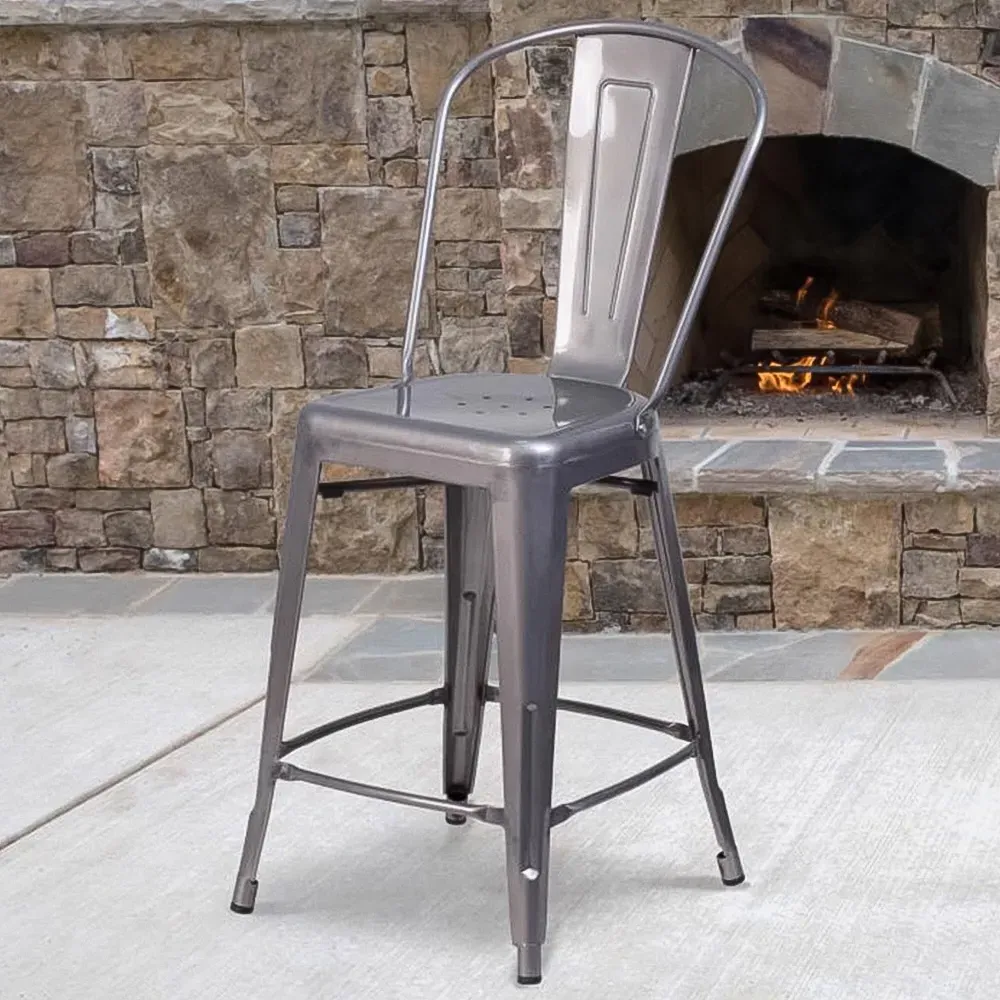 Set of 4 Clear Coat Steel Bar Stools - Grey