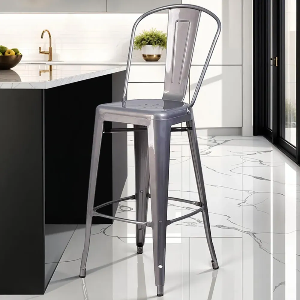 Set of 4 Clear Coat Steel Bar Stools - Grey image