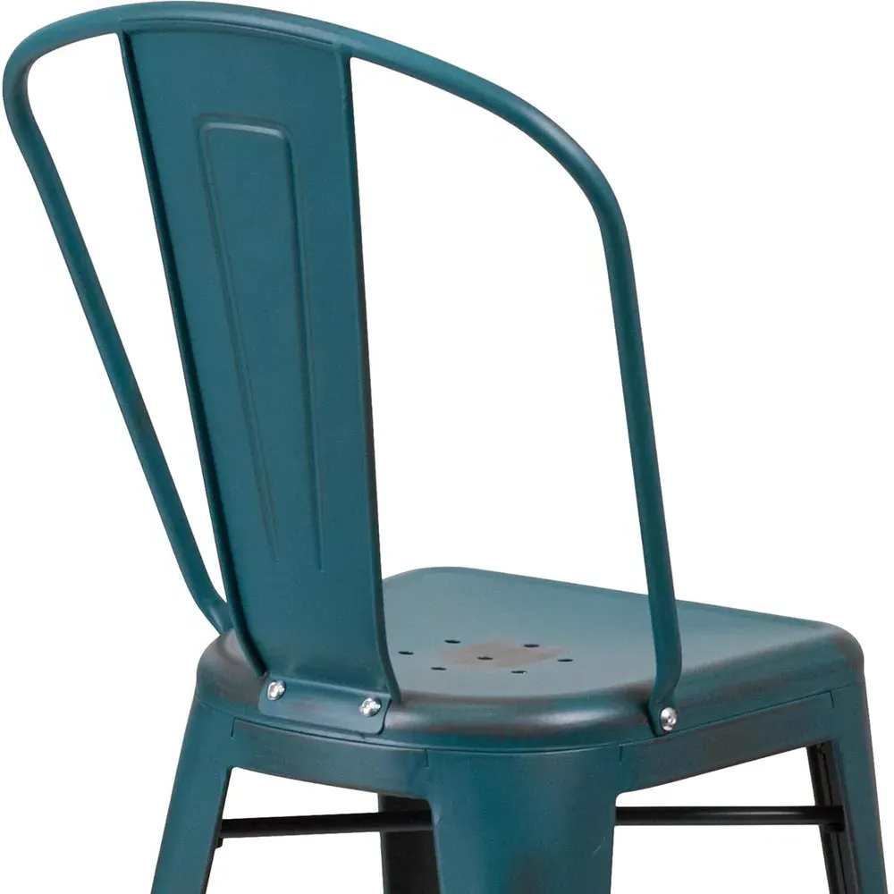 Set of 4 Distressed Steel Bar Stools - Blue