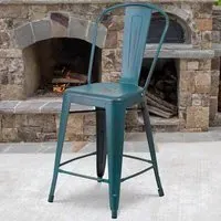 Set of 4 Distressed Steel Bar Stools - Blue