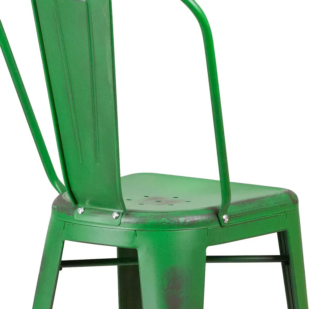 Set of 4 Distressed Steel Bar Stools - Green