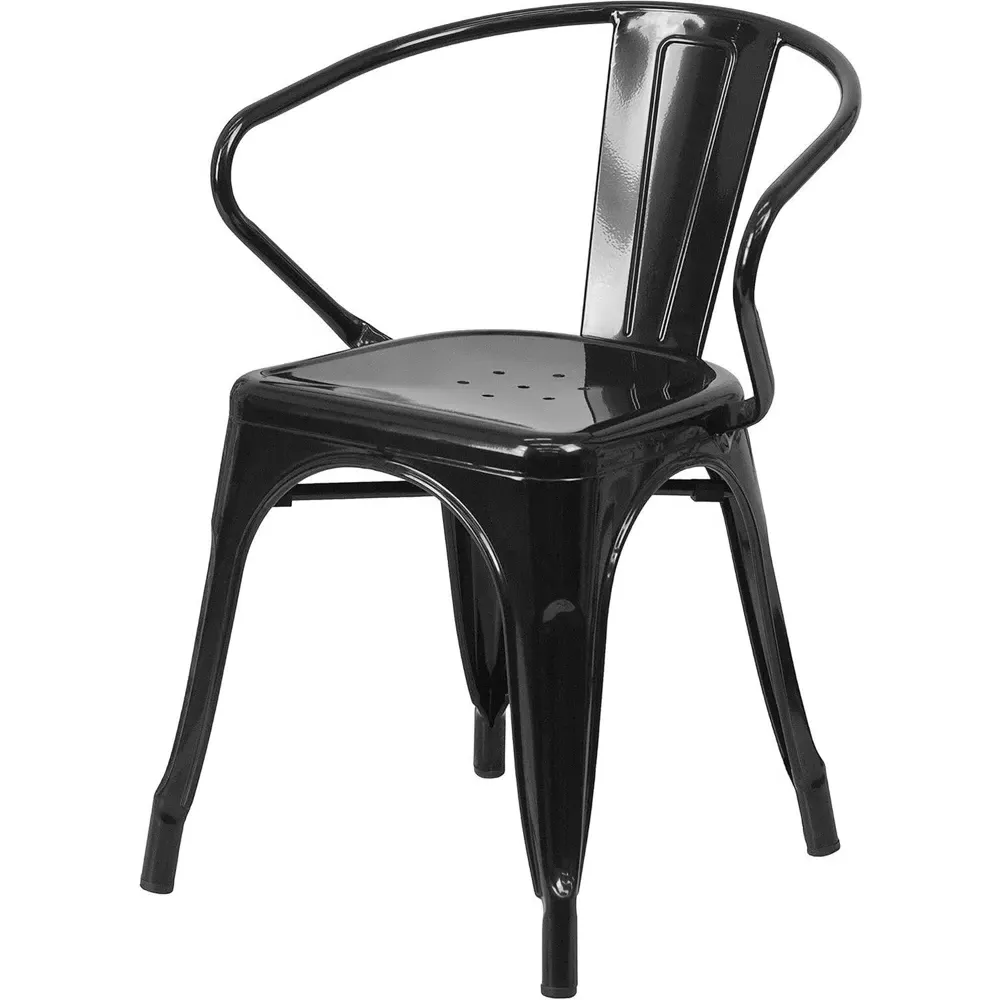 Set of 4 Ready Assembled Chairs - Black, Galvanised Steel