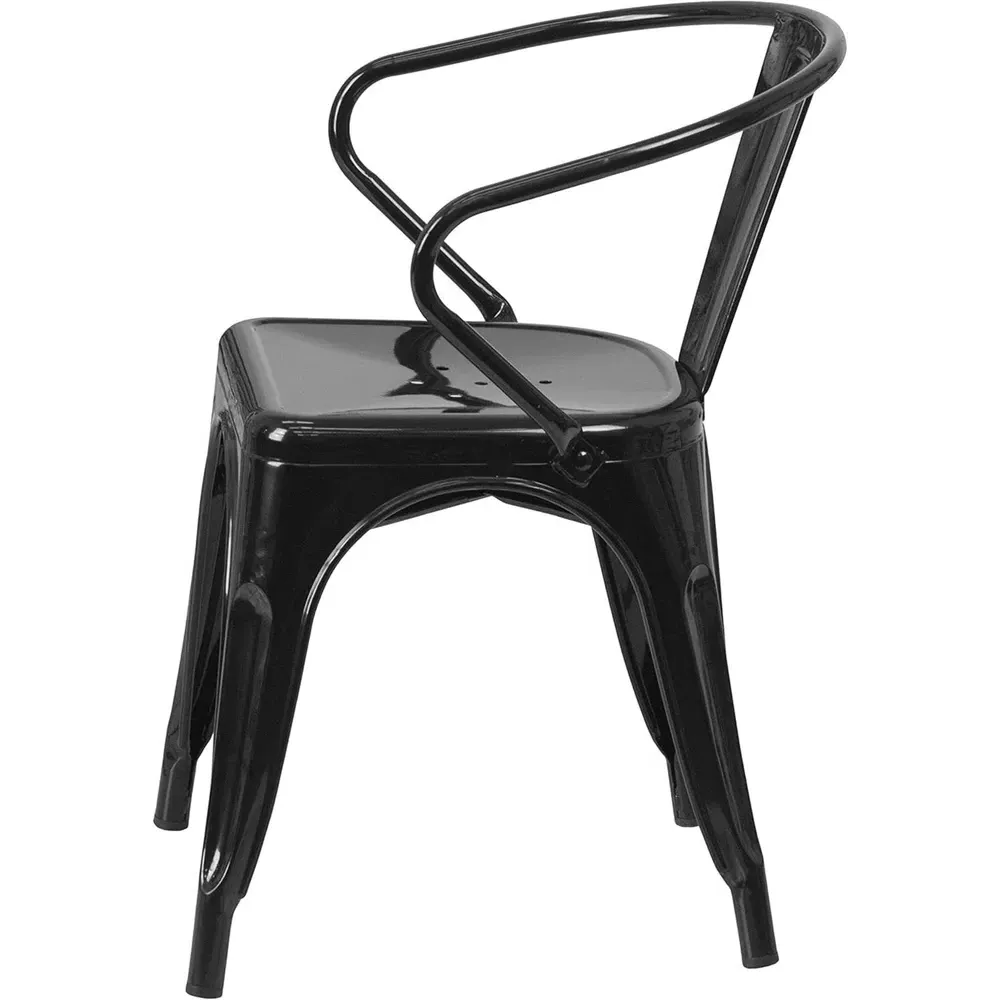 Set of 4 Ready Assembled Chairs - Black, Galvanised Steel