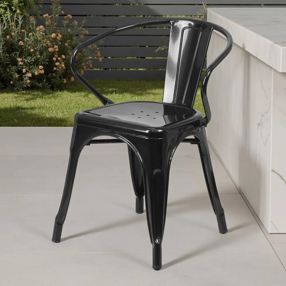 Set of 4 Ready Assembled Chairs - Black, Galvanised Steel image
