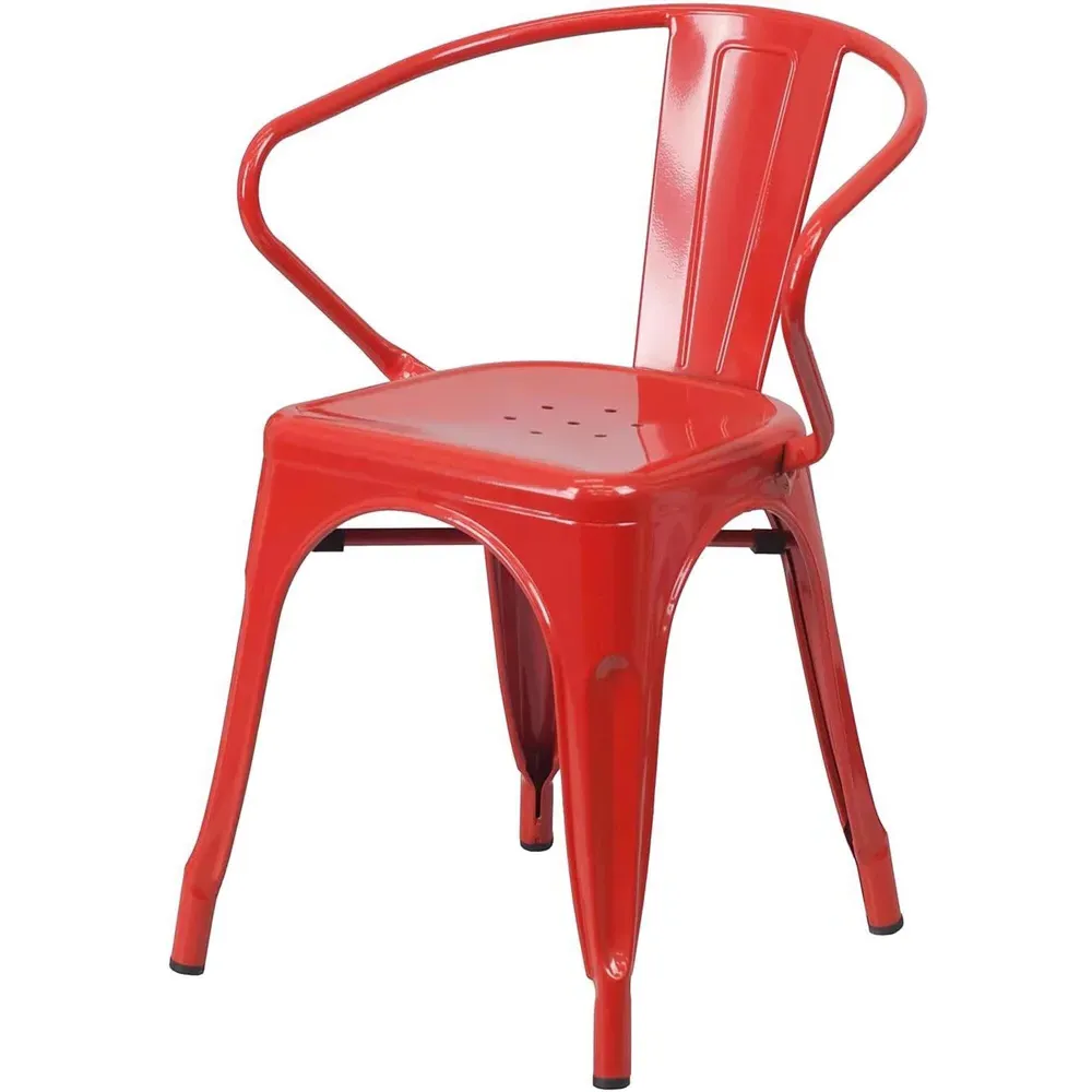 Set of 4 Ready Assembled Chairs - Red, Galvanised Steel