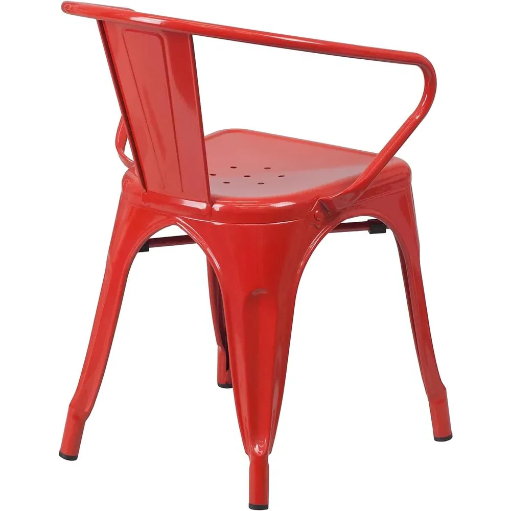 Set of 4 Ready Assembled Chairs - Red, Galvanised Steel