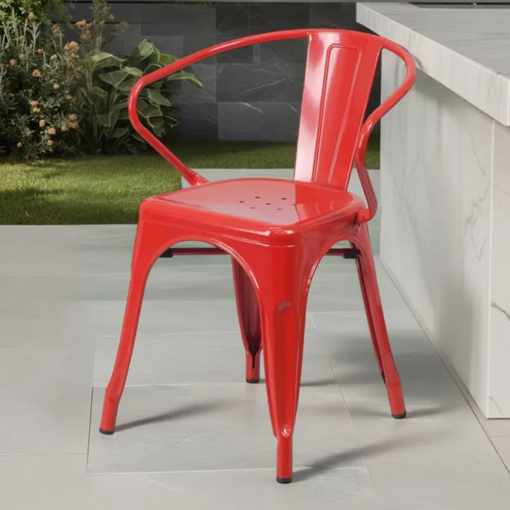 Set of 4 Ready Assembled Chairs - Red, Galvanised Steel