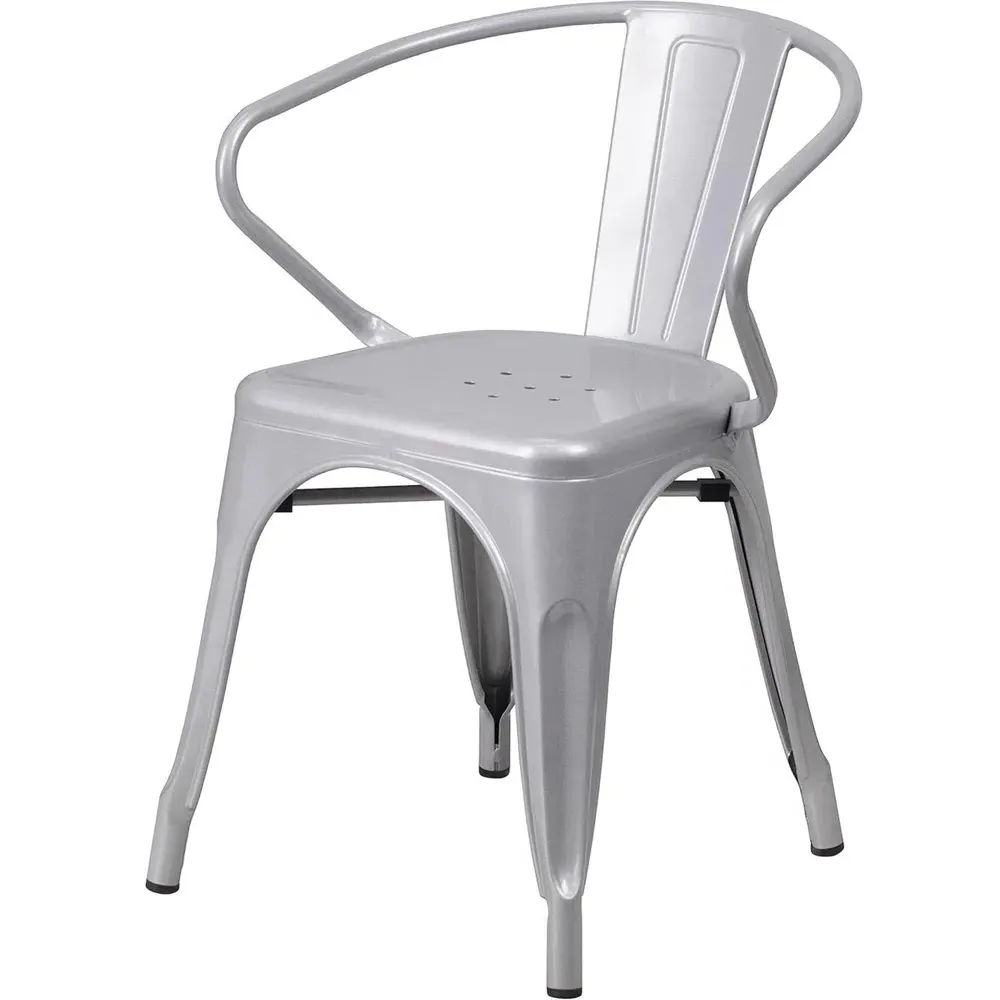 Set of 4 Ready Assembled Chairs - Silver, Galvanised Steel