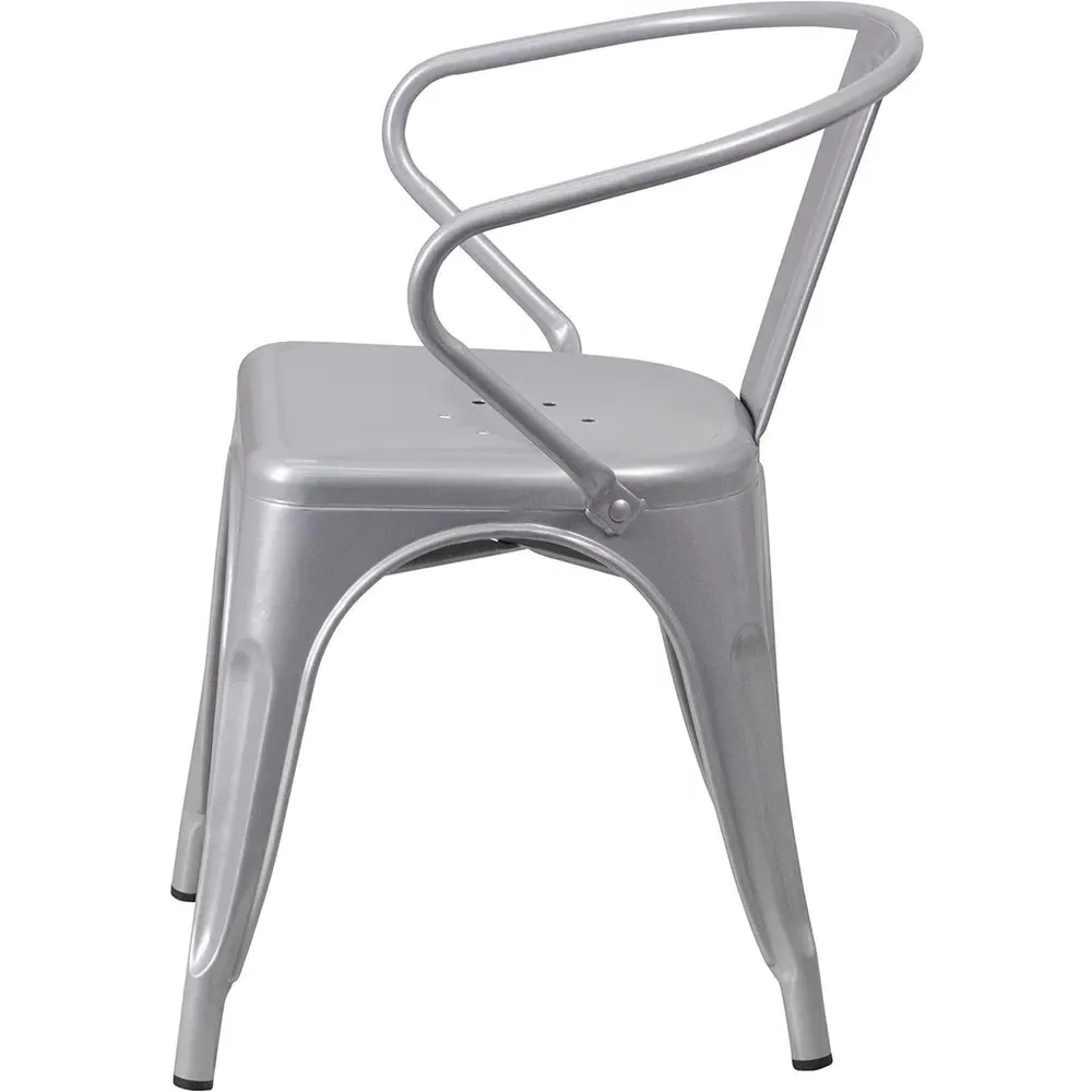 Set of 4 Ready Assembled Chairs - Silver, Galvanised Steel