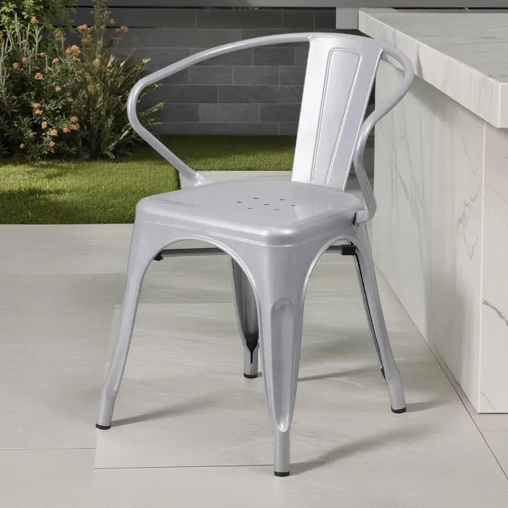 Set of 4 Ready Assembled Chairs - Silver, Galvanised Steel