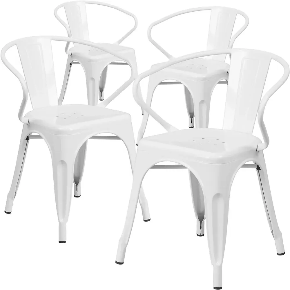 Set of 4 Ready Assembled Chairs - White, Galvanised Steel