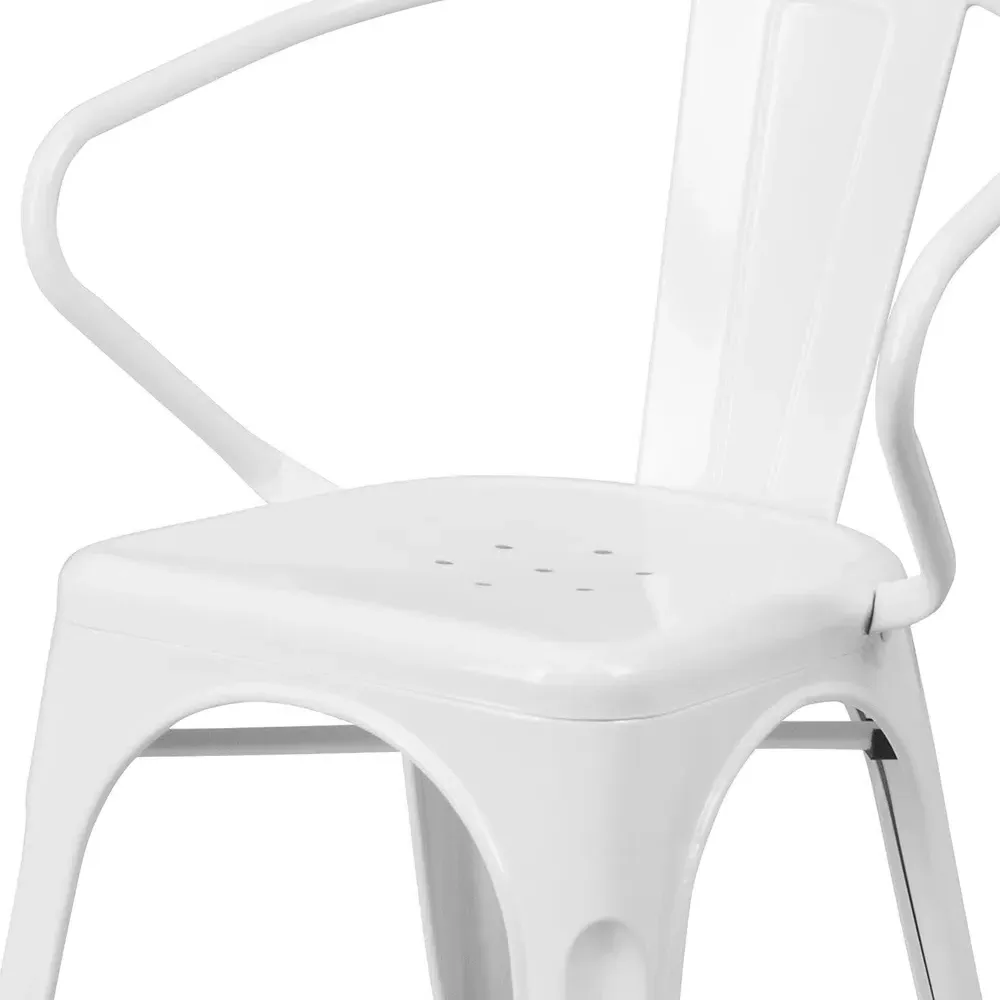 Set of 4 Ready Assembled Chairs - White, Galvanised Steel