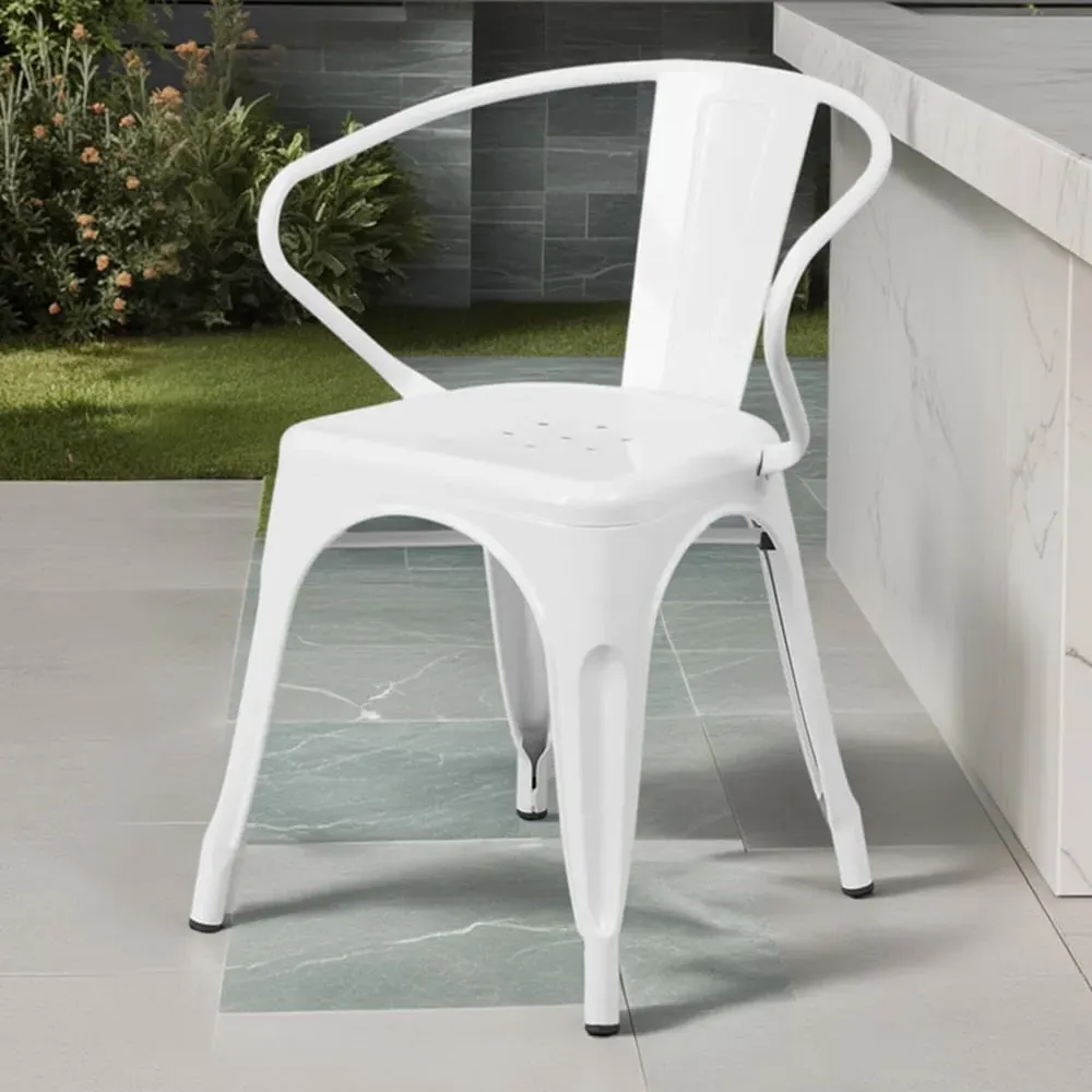 Set of 4 Ready Assembled Chairs - White, Galvanised Steel