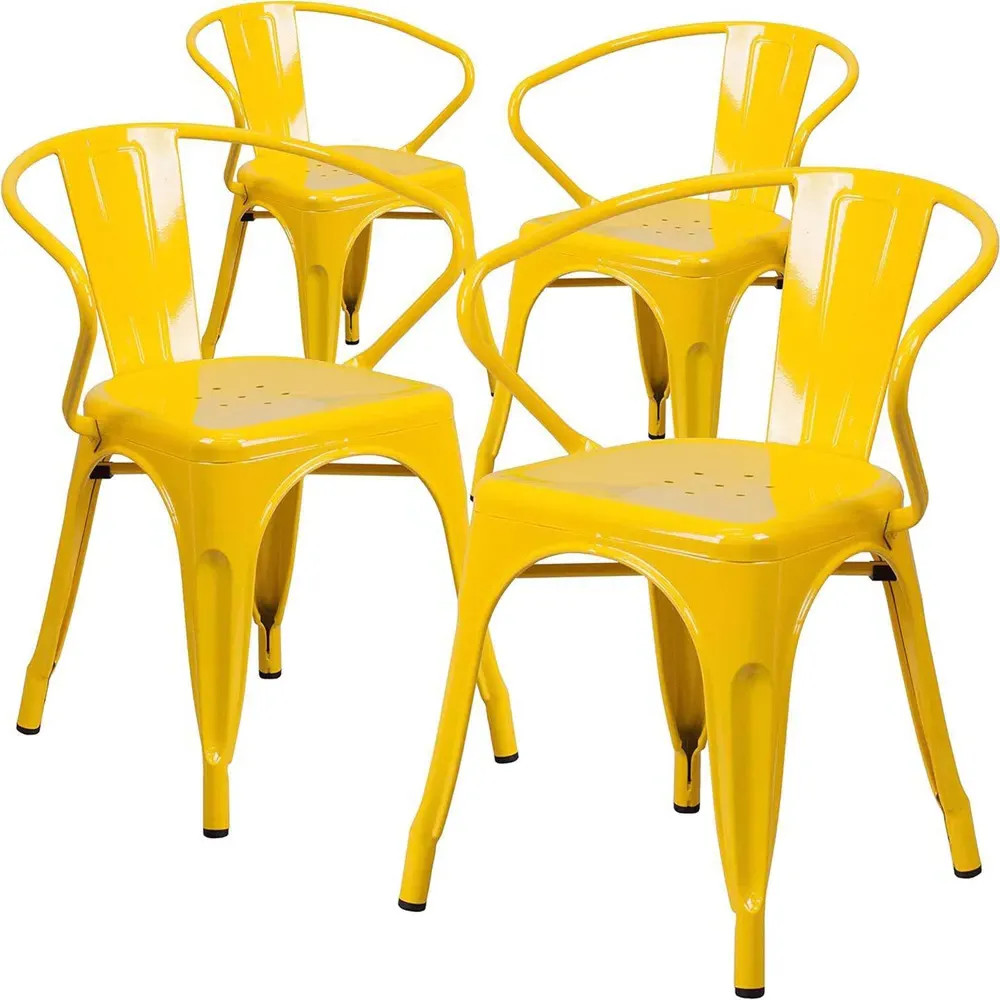 Set of 4 Ready Assembled Chairs - Yellow, Galvanised Steel