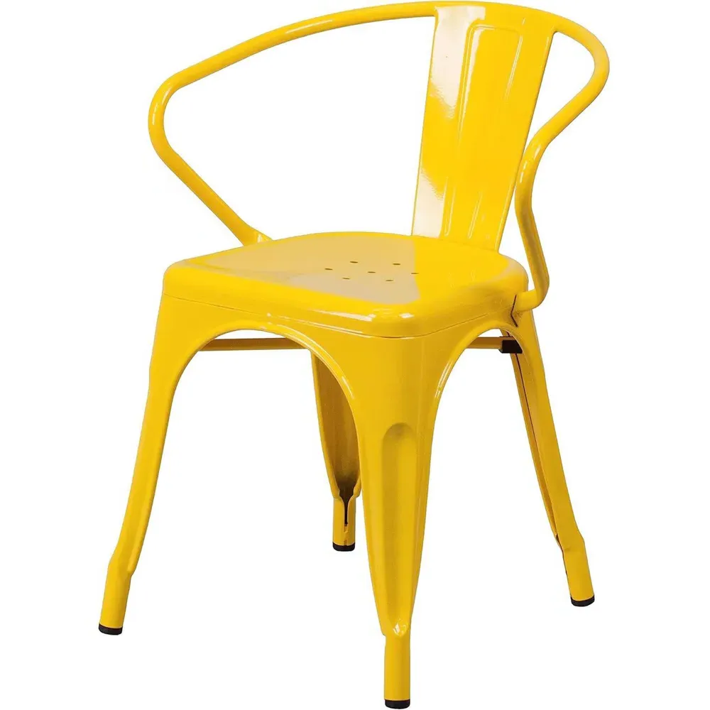 Set of 4 Ready Assembled Chairs - Yellow, Galvanised Steel