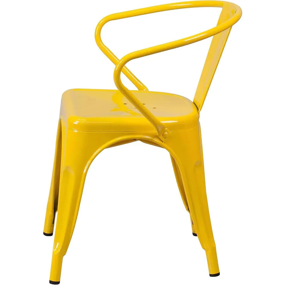 Set of 4 Ready Assembled Chairs - Yellow, Galvanised Steel