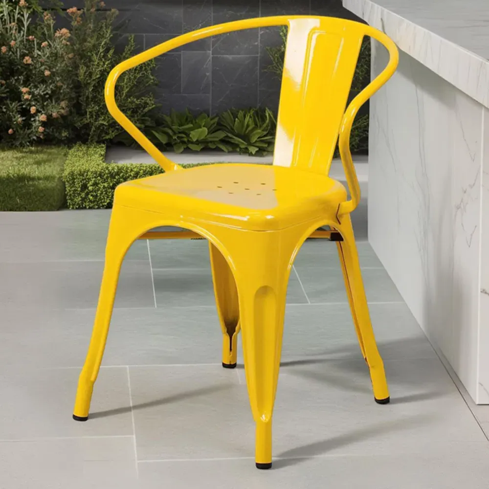 Set of 4 Ready Assembled Chairs - Yellow, Galvanised Steel
