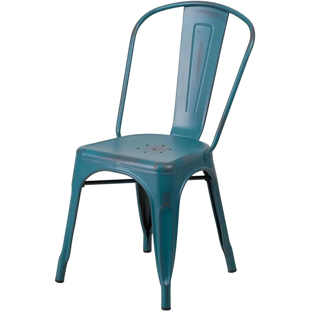 Set of 4 Stackable Dining Chairs - Blue, Steel