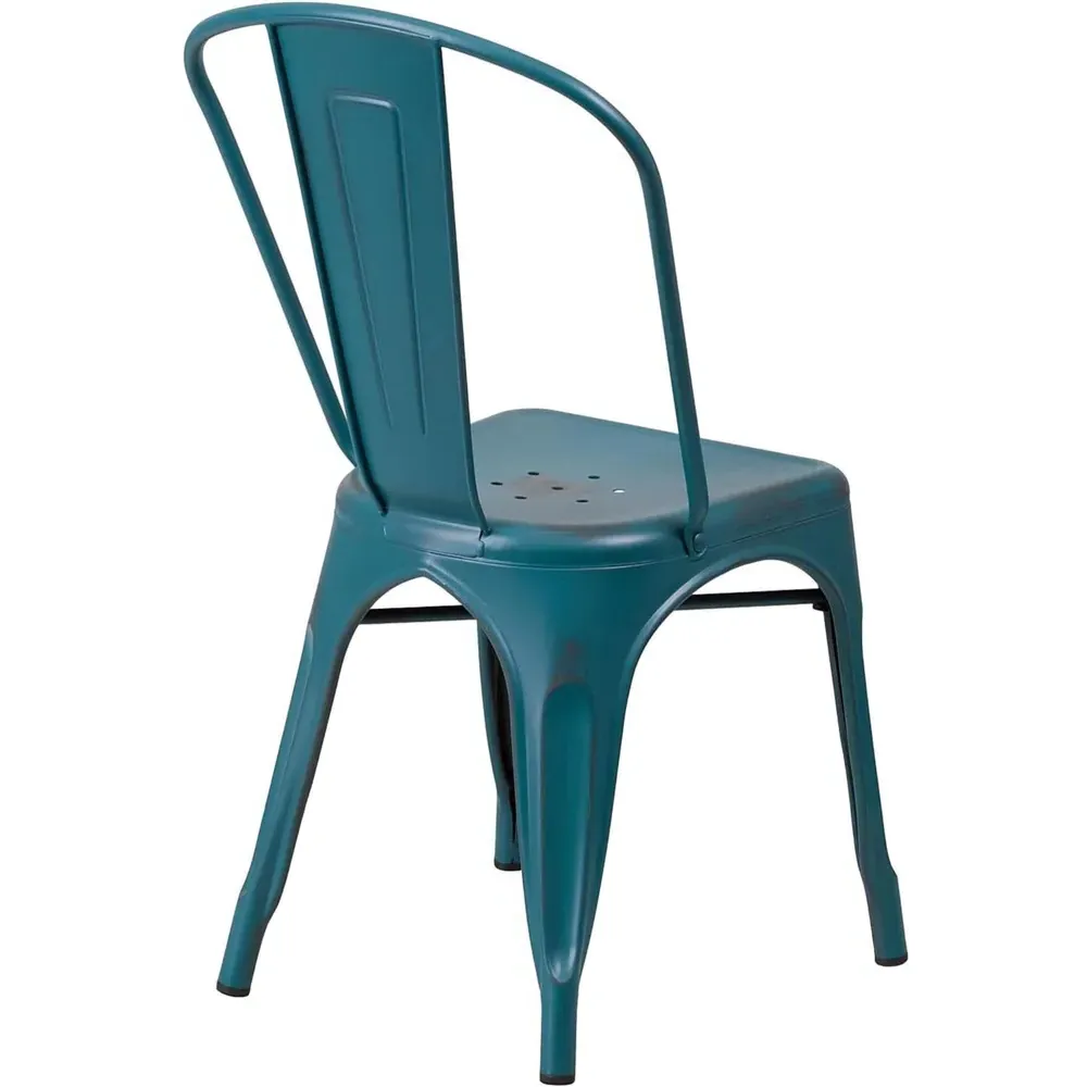 Set of 4 Stackable Dining Chairs - Blue, Steel