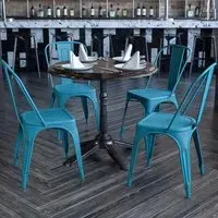 Set of 4 Stackable Dining Chairs - Blue, Steel