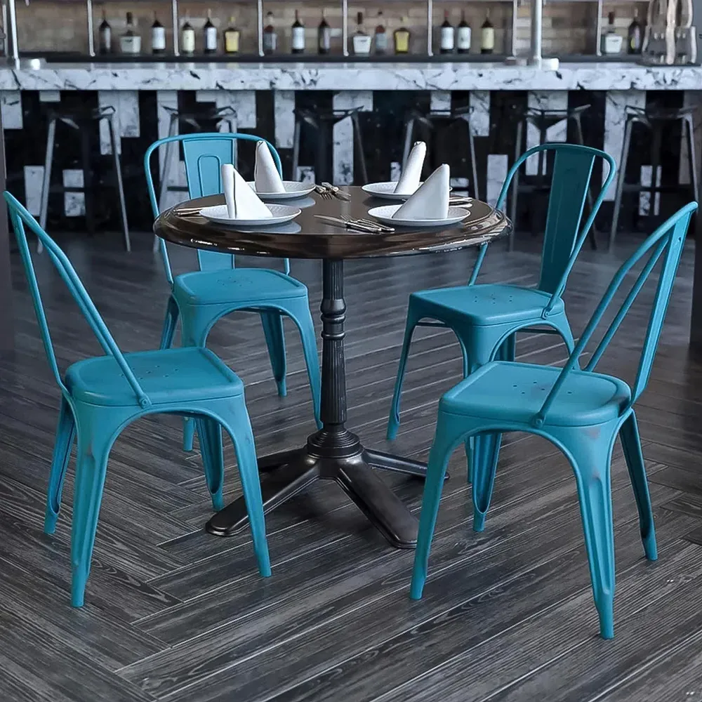 Set of 4 Stackable Dining Chairs - Blue, Steel image