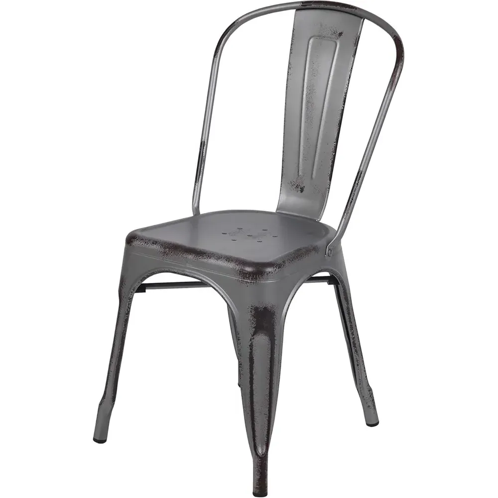 Set of 4 Stackable Dining Chairs - Grey, Steel