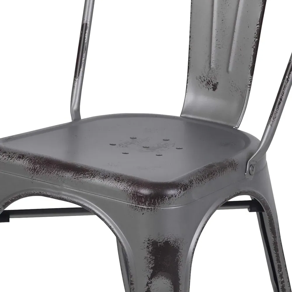 Set of 4 Stackable Dining Chairs - Grey, Steel