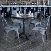 Set of 4 Stackable Dining Chairs - Grey, Steel