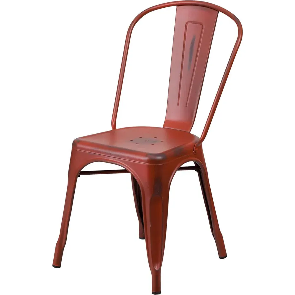 Set of 4 Stackable Dining Chairs - Red, Steel