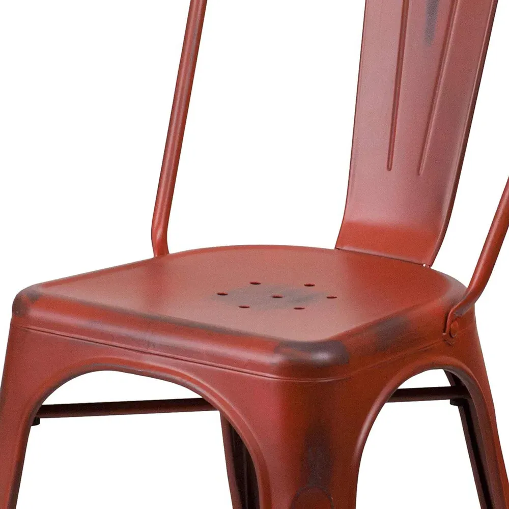 Set of 4 Stackable Dining Chairs - Red, Steel