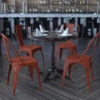 Set of 4 Stackable Dining Chairs - Red, Steel