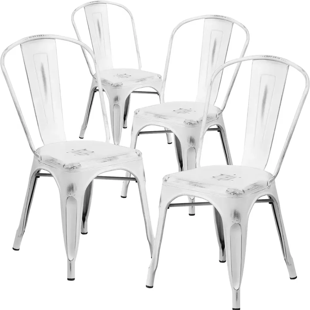 Set of 4 Stackable Dining Chairs - White, Steel