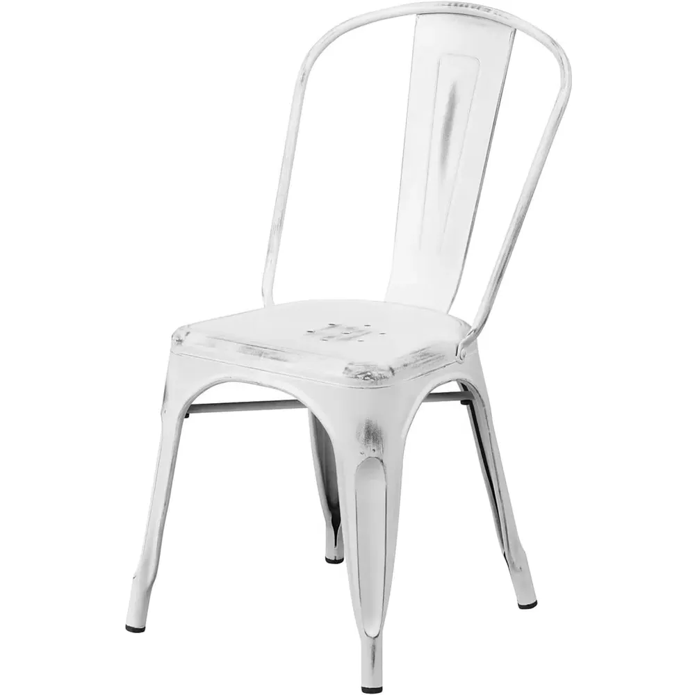 Set of 4 Stackable Dining Chairs - White, Steel