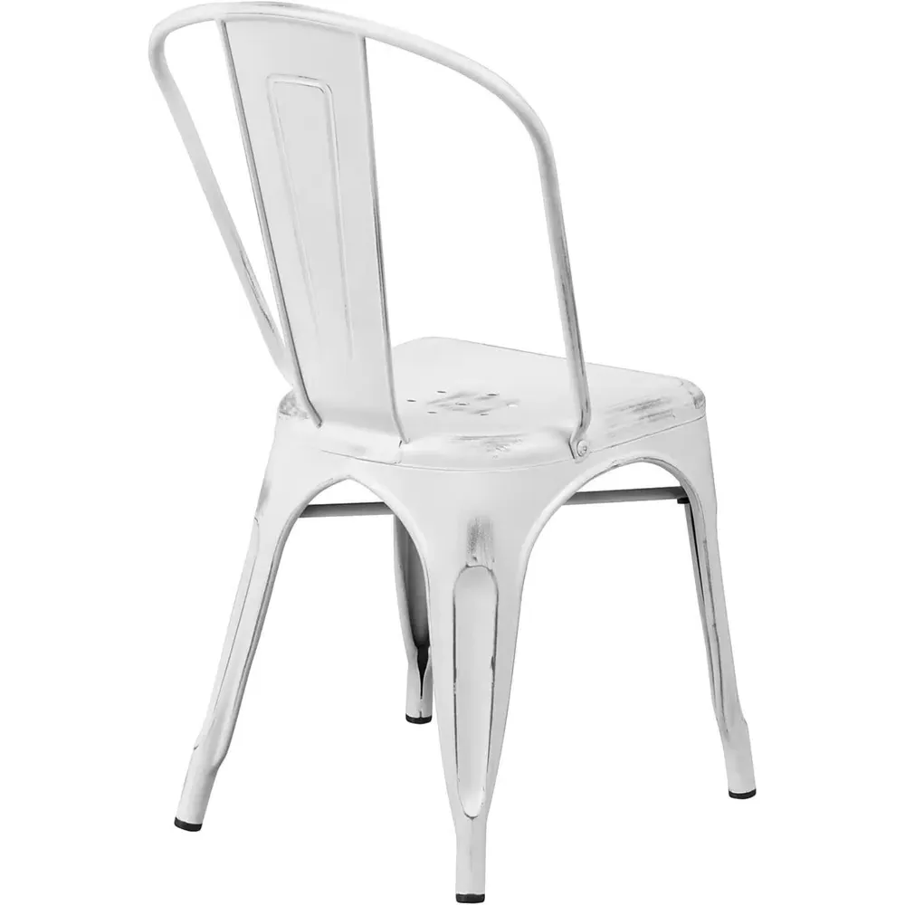 Set of 4 Stackable Dining Chairs - White, Steel