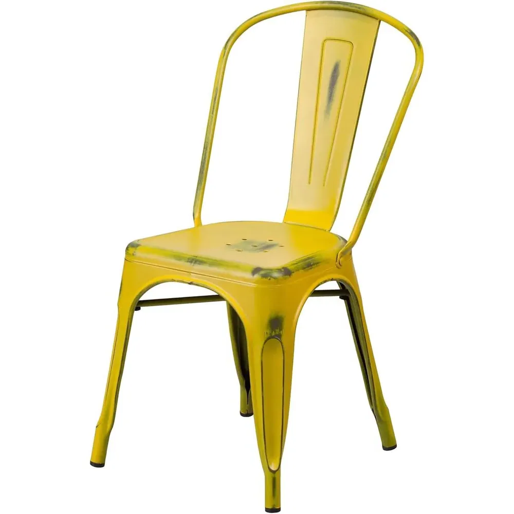 Set of 4 Stackable Dining Chairs - Yellow, Steel