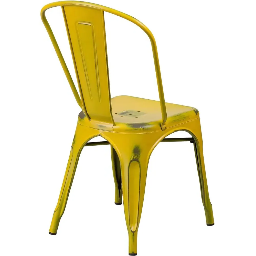 Set of 4 Stackable Dining Chairs - Yellow, Steel