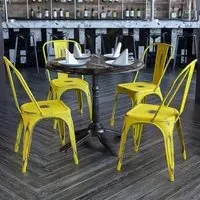 Set of 4 Stackable Dining Chairs - Yellow, Steel