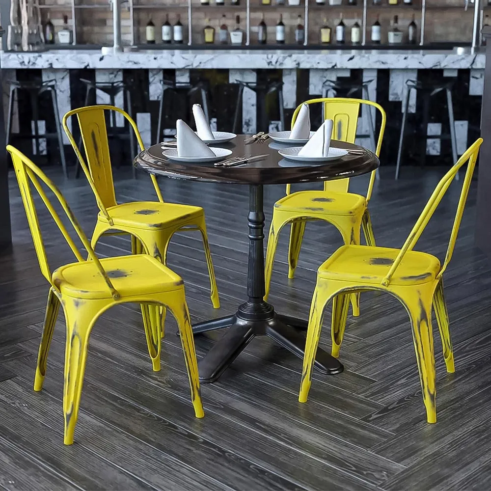 Set of 4 Stackable Dining Chairs - Yellow, Steel