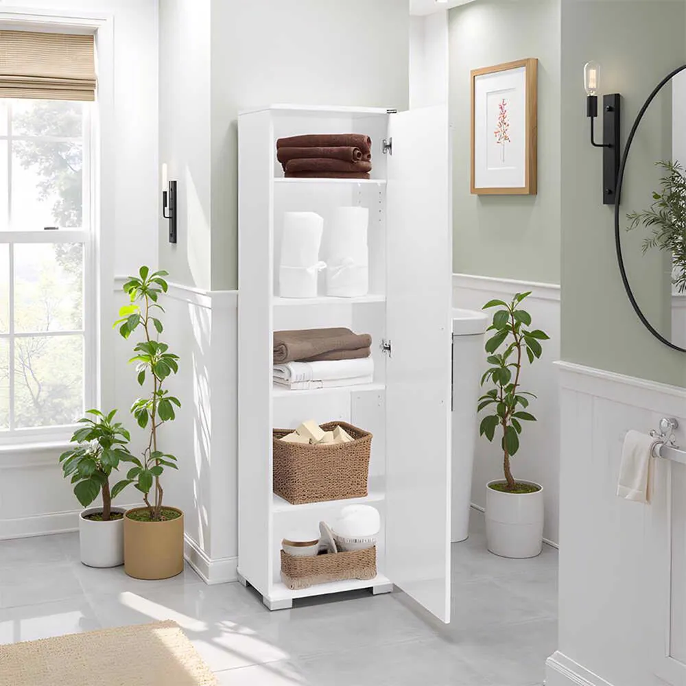 Single Door 5 Tier Storage Cabinet - White