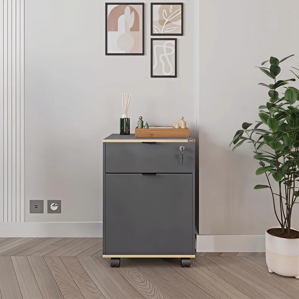 Single Door Single Drawer Mobile Storage Unit - Grey