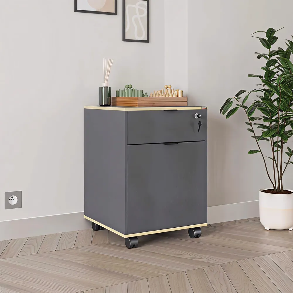 Single Door Single Drawer Mobile Storage Unit - Grey