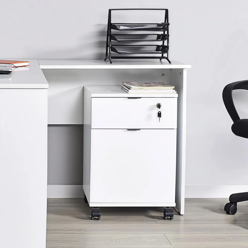 Single Door Single Drawer Mobile Storage Unit - White