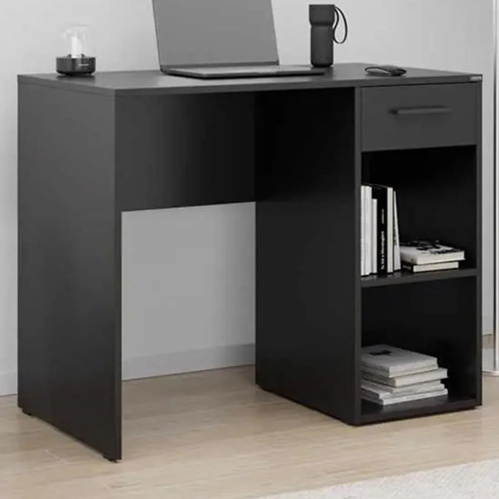 Single Drawer 2 Shelf Desk - Anthracite Grey, Melamine image