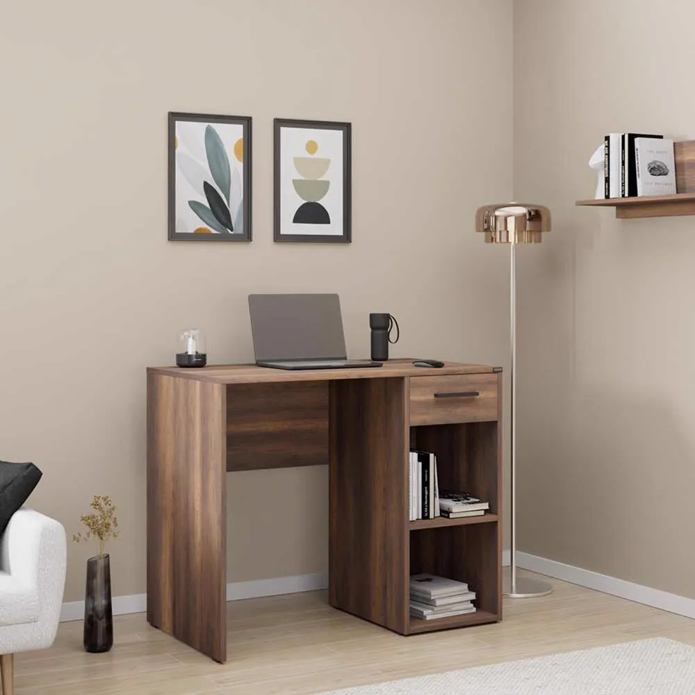 Single Drawer 2 Shelf Desk - Walnut, Melamine
