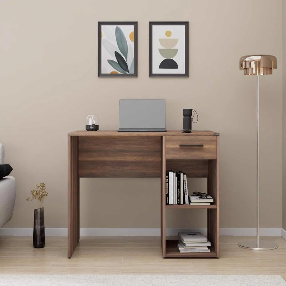 Single Drawer 2 Shelf Desk - Walnut, Melamine
