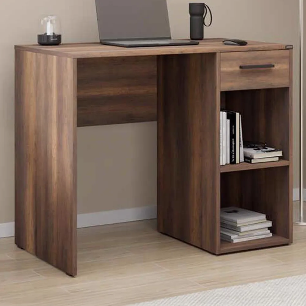 Single Drawer 2 Shelf Desk - Walnut, Melamine